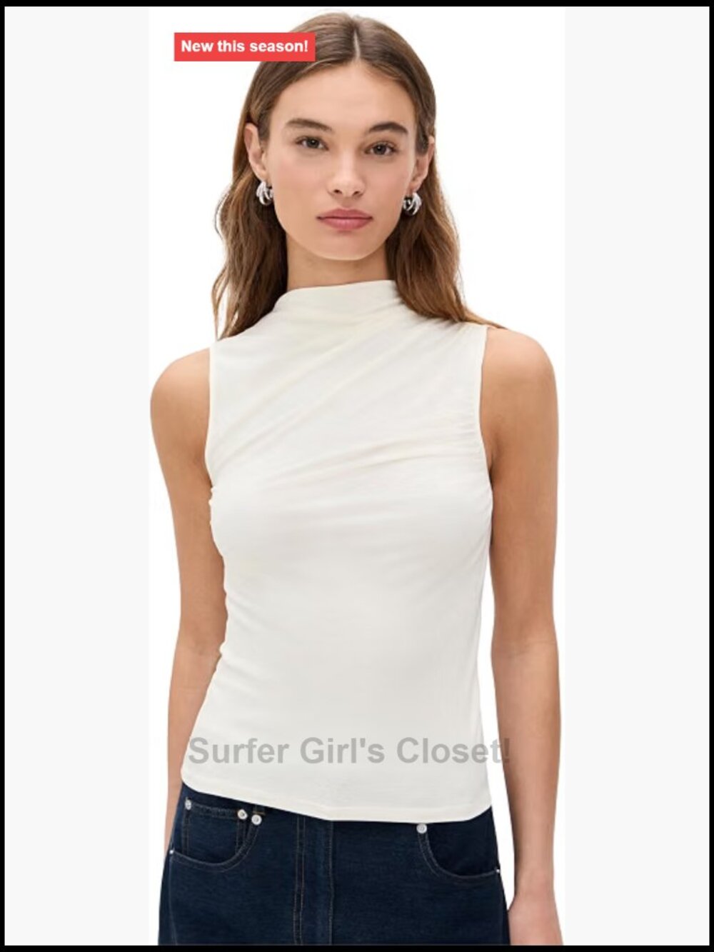 Viscose Sleeveless Mock Neck Tank Top Lightweight Slinky Jersey Drape